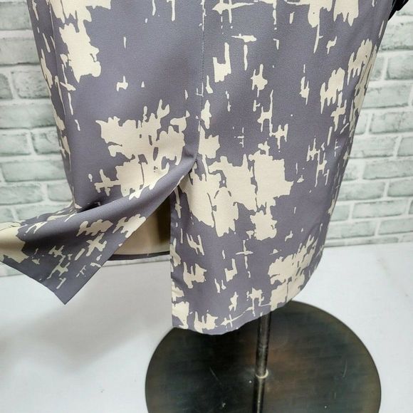 Karen Zambos Size M Rhys Grey Ivory Printed Crepe Cutout Sheath Dress - Picture 10 of 12